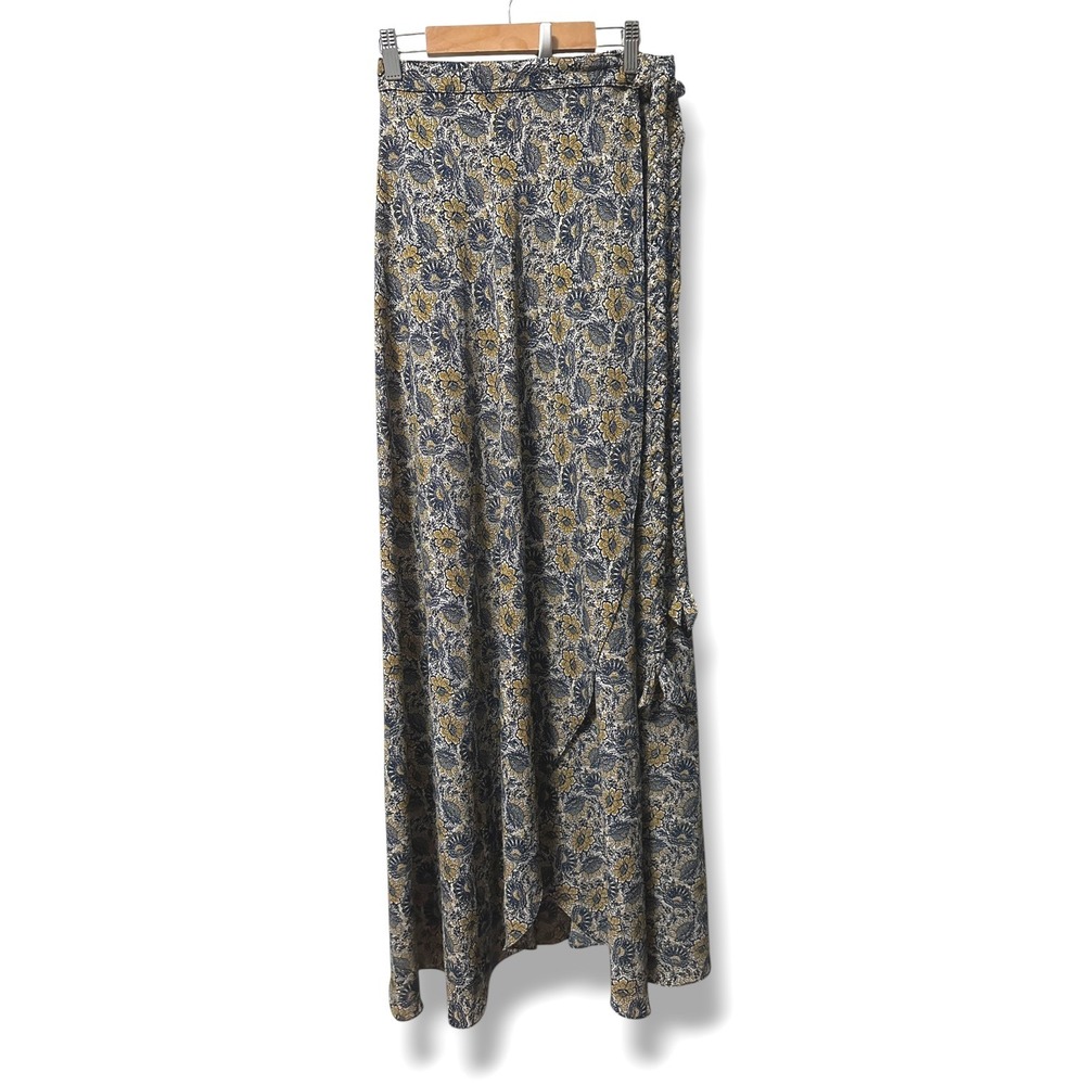 MISA Los Angeles Floral Wrap Maxi Skirt Blue Yellow XS Boho Cottagecore USA